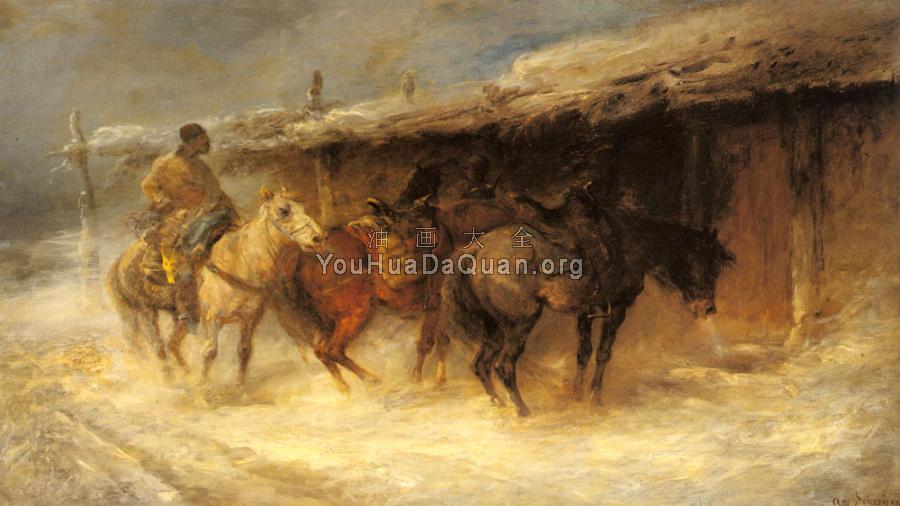 Schreyer Adolf Wallachian Horseman In The Snow - 艾米尔·劳尔
